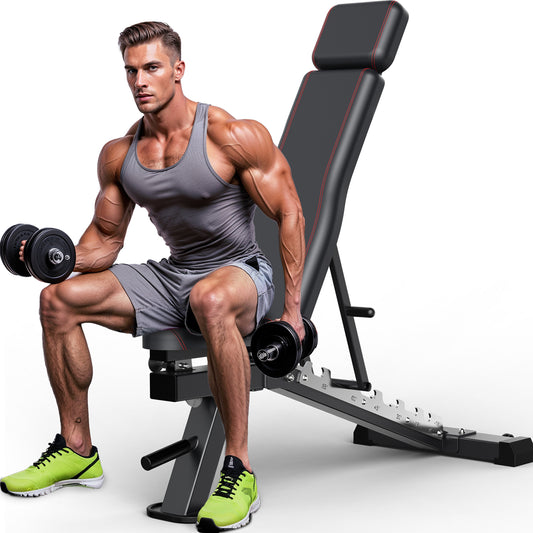 CharonFit Hantelbank Klappbar Verstellbar Trainingsbank: 550KG Gewichtsbegrenzung, Kommerzielle Qualität 4-in-1 Fitnessbank - Schrägbank, Flachbank, Bankdrücken Bank für Krafttraining (A700)