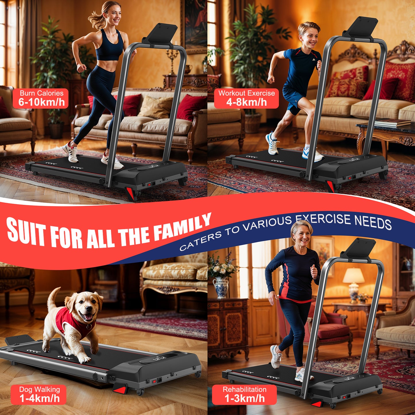 CharonFit Laufband für Zuhause Walking Pad: Mit 2,25 PS Motor, 100kg Gewichtskapazität, 4% Neigung, 1-10km/h