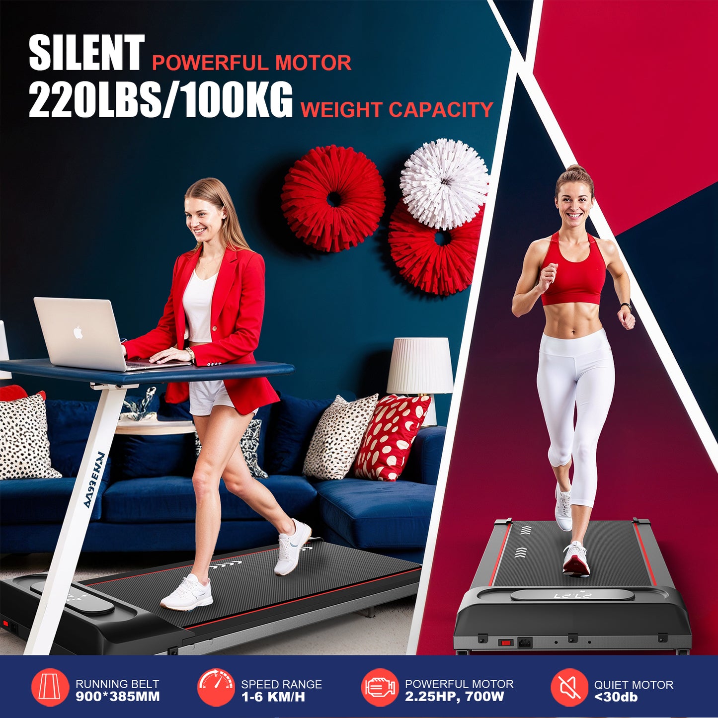 CharonFit Laufband für Zuhause Walking Pad: Mit 2,25 PS Motor, 100kg Gewichtskapazität, 4% Neigung, 1-10km/h