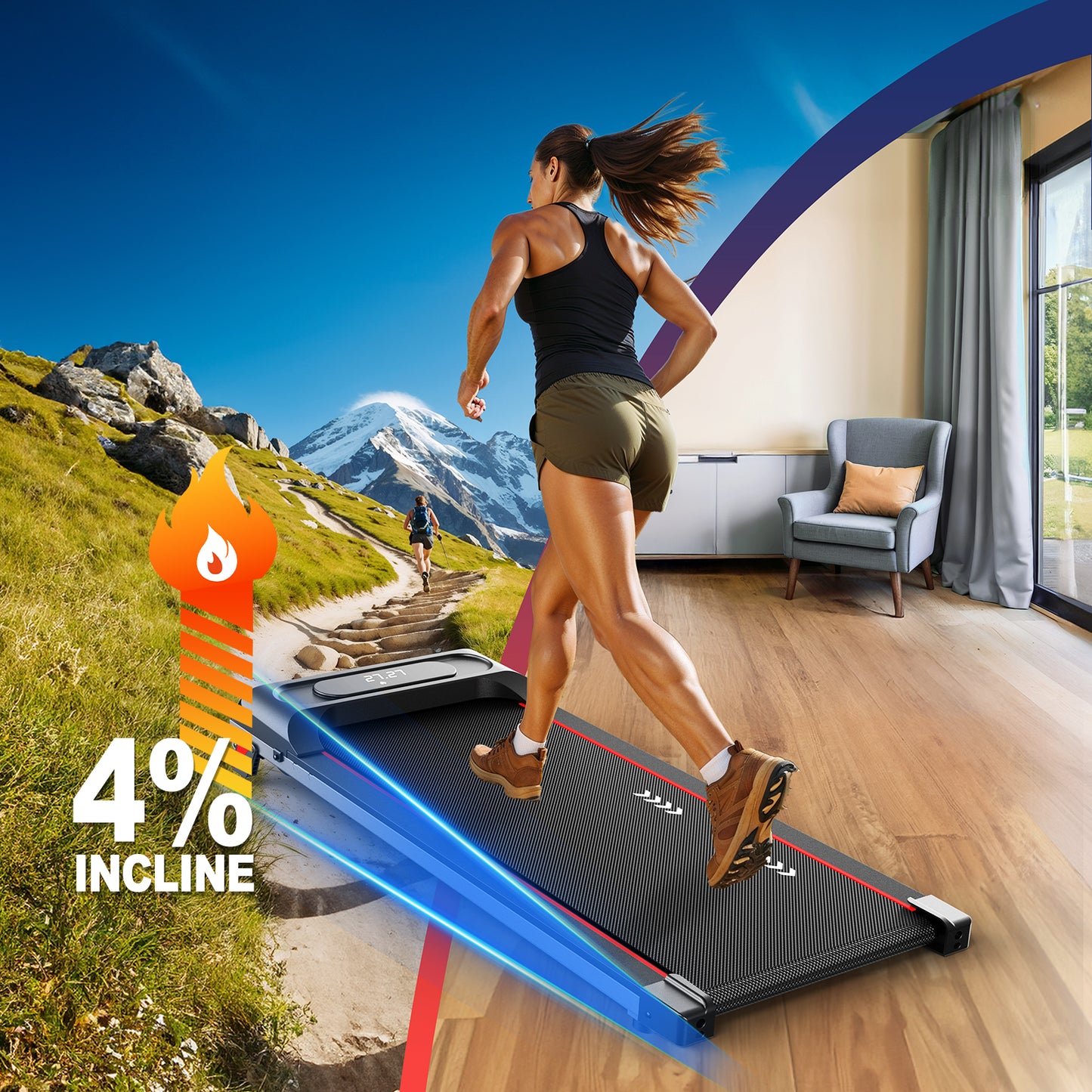 CharonFit Laufband für Zuhause Walking Pad: Mit 2,25 PS Motor, 100kg Gewichtskapazität, 4% Neigung, 1-10km/h