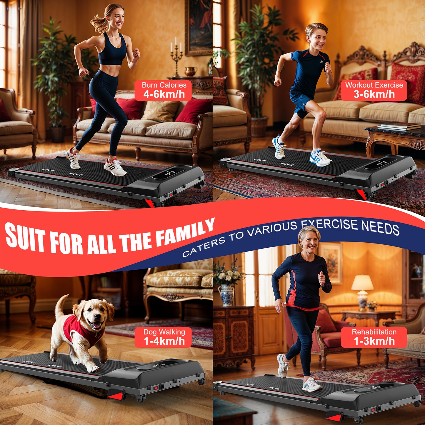 CharonFit Laufband für Zuhause Walking Pad: Mit 2,25 PS Motor, 100kg Gewichtskapazität, 4% Neigung, 1-10km/h