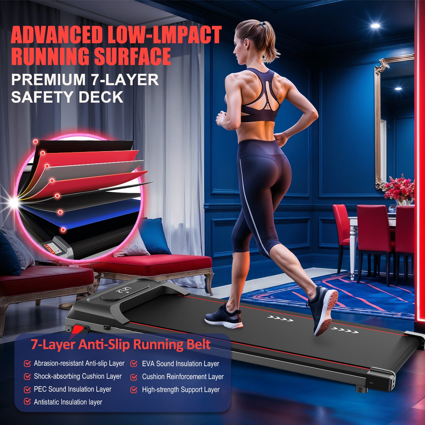 CharonFit Laufband für Zuhause Walking Pad: Mit 2,25 PS Motor, 100kg Gewichtskapazität, 4% Neigung, 1-10km/h