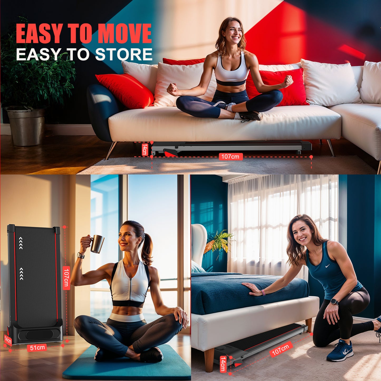 CharonFit Laufband für Zuhause Walking Pad: Mit 2,25 PS Motor, 100kg Gewichtskapazität, 4% Neigung, 1-10km/h